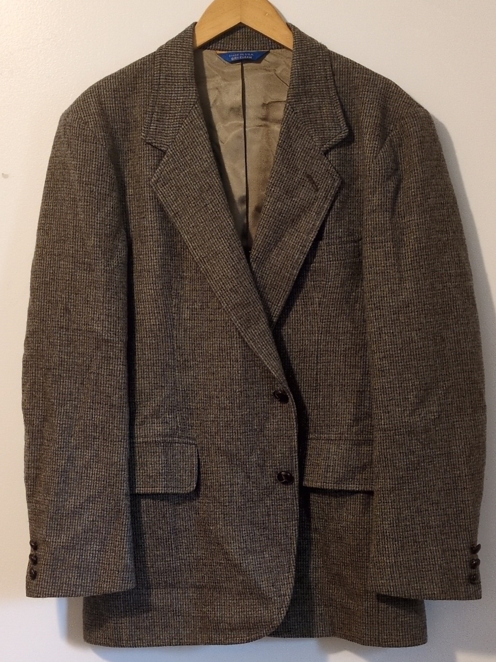 VTG 80s Pendleton Tweed Plaid Wool Sport Coat 40R Brown Blue 2-Button USA